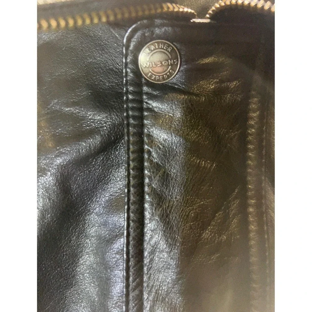 VTG Wilsons Leather Experts Mens Black Genuine Leather‎ Bomber Jacket Lined XL